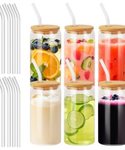 Glas mit Deckel und Strohhalm - Perfect für Iced Coffee und Cocktails - 500ml Trinkgläser Set - Whiskey und Smoothie id