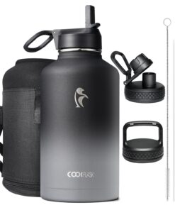 Coolflask Isolierte Wasserflasche 2L - Isoliert, Edelstahl,sportlich,Braun & Silber - doppelt auslaufsicher, mit Strohha