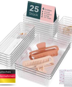 uandu Schubladen Organizer 25er Set mit 4 Größen – Kosmetik Aufbewahrung & Ordnungssystem für Badezimmer, Küche & Büro