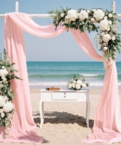 TOPICK Hochzeit Vorhänge Vorrichtung Transparent Rosa H600xB130 cm Meterware