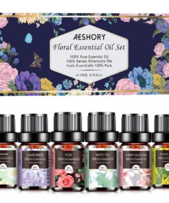 AESHORY Blumen Ätherische Öle Set 6 x 10ML - Aromatherapie Duftöl für Diffuser | Lavendel, Rose, Jasmin, Kirschblüte, We
