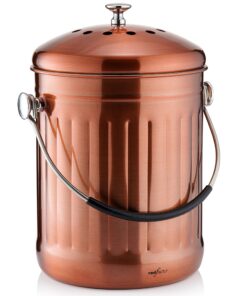 RED FACTOR Edelstahl Kompostbehälter Küche Geruchlos 5 Liter Matt Kupfer mit Aktivkohlefiltern