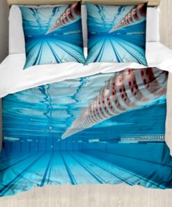 ABAKUHAUS Hobbybettbezugsset für Doppelbetten mit Kissenbezügen, Allergiker geeignet, Himmelblau Schwimmbad Sport anzeig