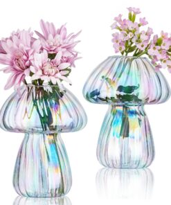 NiHome Schillerndes Glas-Pilzvasen-Set 2er Mini - naturinspiriertes Tischdeko