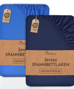 NatureMark Spannbettlaken (Jersey) – 100% Baumwolle, Öko‑Tex Standard 100 | 2er Pack 90×200–100×200 cm, Navy/Royal