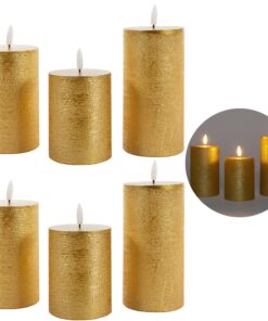 GOLD 6er Set_LED Kerzen_warmweiß_Hochgläser_TIMER_Fernbedingung_15_12,5_10_cm_Hoehe_Batterien_nötig