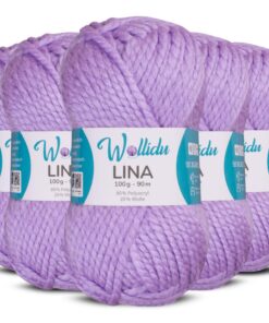 Wollidu Lina Wolle zum Stricken und Häkeln - Flieder 500g 80% Polyacryl 20% Mulesing-frei Schafwolle Oeko-Tex 5x 100g/90