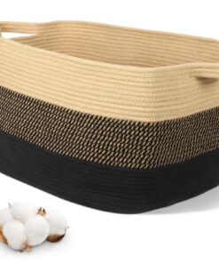 Alyvisun Groß Wäschekorb Geflochten für Schlafzimmer & Wohnzimmer, Rechteckiger Cotton Korb Geflochten 55x40x30 cm, Saub