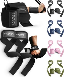 BREAKING LIMITS Handgelenk Bandagen Gym & Krafttraining – Zughilfe & Griffhilfen für Bodybuilding & Kraftsport – Fitness