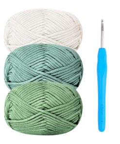 Baumwoll Häkelgarn 3 x 50g für Experten Salbeigrün | Häkelwolle Chenille 3 x 50g 4mm Nadel Kompatibil Salbeigrün | Dick