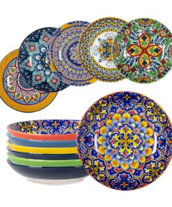 HENXFEN LEAD Porzellan Suppenteller 700ml 6er Set Bohemian Style Bunt