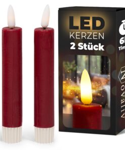 Novaliv Stabkerzen LED mit Timer für Indoor FLACKERNE Flamme 6 Std. Dauer 15cm Höhe 2er Set 2 AAA Batterien