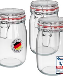 WELLGRO Einmachgläser mit Bügelverschluss 3x 1140ml rund - Fermentierglas Made in Germany