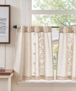 TOPICK Scheibengardinen Küche Weiß Lichtdurchlässig für Wohnzimmer Schlafzimmer 2er Set 100Bx103H cm
