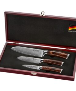 **Wakoli EDIB 3-teiliges Küchenmesser Set - Scharf & ergonomisch in Holz-Pakke** | **Wakoli EDIB Damastmesser Set VG10