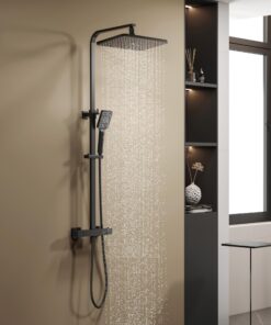 YOOZENA Duscharmatur Komplettset, Thermostatfunktion und Regendusche, für Bad, Schwarzkopfbrause