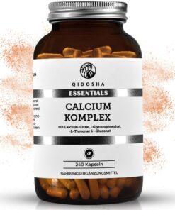 QIDOSHA® Calcium Komplex Kapseln für Erwachsene bei Magenkomfort und Knochendichte, 240 Stk im Apothekerglas, deutsche F