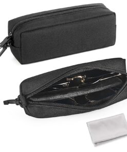 Mkono Schwarz Doppeltes Brillenetui für Damen und Herren - Reise- und Leseglas-Tasche mit Clip, Reißverschluss und Reini