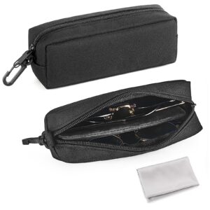 Mkono Schwarz Doppeltes Brillenetui für Damen und Herren - Reise- und Leseglas-Tasche mit Clip, Reißverschluss und Reini