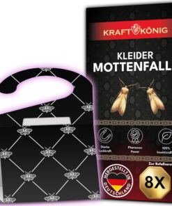KRAFTKÖNIGPremium Kleidermottenfalle 8 Stück - Langzeit Schutz für den Kleiderschrank und Kleiderstange - Einfach Anwend