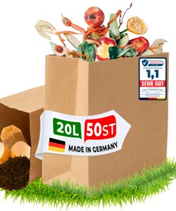 Cartevo Biomüllbeutel 20L - 50 Stück reißfest & Nassfest | plastikfrei, umweltfreundlich & kompostierbar für Küche & Bio