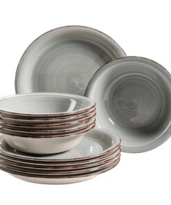 MÄSER Teller-Set Bel Tempo II für 6 Personen, modern Vintage Look, handbemalt Steingut, Blau | MÄSER 12-teiliges Tafels