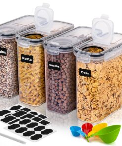Vorratsdosen Set BPA-frei, Luftdichte Müsli Schüttdose Küche, 24 Etiketten für Getreide, Mehl usw, ein Stift, Vier Messl