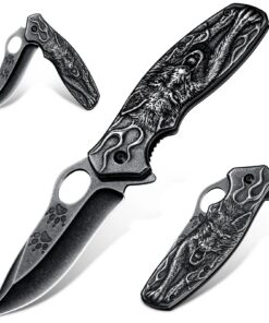 Dragon Creek Klappmesser mit Wolf-Design | Premium EDC Taschenmesser | Ideal für Outdoor & Alltag Dragon Creek Klappme