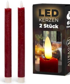 Novaliv LED Stabkerzen RotTimer 6 Std Echtwachs 24cm 2,2cm Durchmesser 2 AAA Batterie notwendig