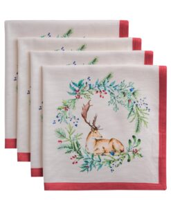 Maison d'Hermine Stoffservietten - 4er Set, 100% Baumwolle, Waschbar, für Esstisch und Hochzeit (Holly Time, 45x45 cm) O