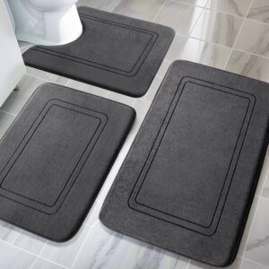Chakme Dunkelgrau Badteppich Set 3 Teilig Weiche Memory-Schaum Badematte Waschbar rutschfest WC-Vorleger