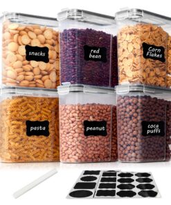 Vtopmart 2,5L Luftdichte Vorratsdosen Set Schwarz - BPA Frei Kunststoff, Satz mit 6+24 Etiketten für Getreide, Mehl, Zuc