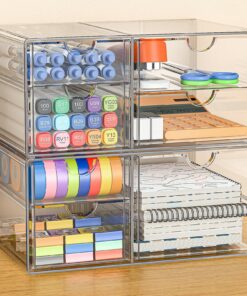 GoMaihe Acryl Schreibtisch Organizer mit 7 Schubladen 2er Set - Transparent für Make-up Büro Kosmetik Schmuck