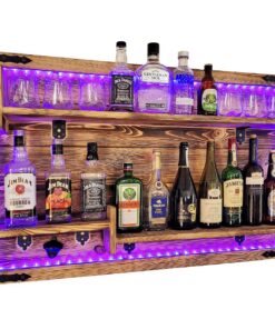 Braun Wandregal hängend RGB LED Beleuchtung 112x72x2 Wenge handgefertigt Bar Gin Whiskey
