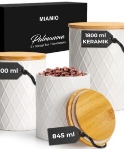 MIAMIO Keramikdose Set von 3 Vorratsdosen für Hausfrauen - Palmanova Kollektion (Weiß) | MIAMIO Keramikdose luftdichter