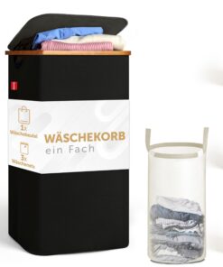 Blumtal Wäsche Sammler 100L - herausnehmbar - für Familie - für Haus -ràumsparend - mit Deckel - edler Schwarz - Pfandfl