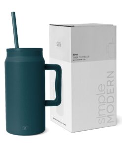 Simple Modern Becher mit Griff und Trinkhalm | Großer isolierter EdelstahlWasserkrug | Geschenke für Frauen und Männer |