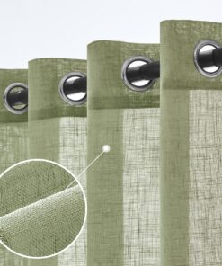 Woaboy Grün Halbtransparente Leinen Vorhänge Wohnzimmer/Schlafzimmermodern 2er Set 140x225cm