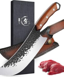 Purple Dragon Ultra Scharfes Fleischmesser ATS-34 Kochmesser für Profis mit Lederscheide und Full Tang Design