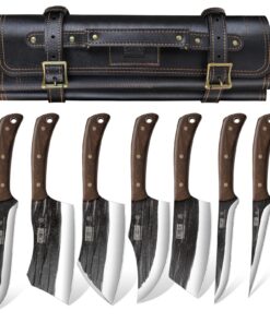 HOSHANHO Metzgermesser Set für Zuhause, Camping und BBQ - Scharfes Fleischmesser, Knochenhackmesser und Filetiermesser m