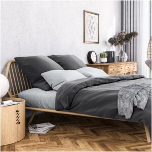 Wolkenfeld Mako Satin Bettwäsche 200x220 - Traumhaft weiche Baumwoll-Untersetzer - Anthrazit Grau - OEKO-TEX Made in Gre