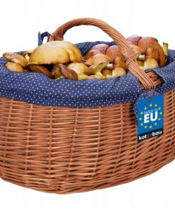 KOTARBAU® Natural Weidenkorb groß mit Henkel | Blau Stoffeinlage | Einkaufskorb Picknickkorb geflochten