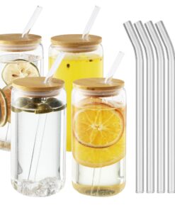HAOYULO 4er Set 500ML Trinkgläser mit Deckel, geeignet für Eisgetränke und Cocktails, Eiskaffee, Limonade und Smoothies
