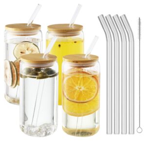 HAOYULO 4er Set 500ML Trinkgläser mit Deckel, geeignet für Eisgetränke und Cocktails, Eiskaffee, Limonade und Smoothies