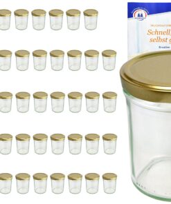 MamboCat Sturzgläser 230 ml 50er Set Gold Deckel inkl. Rezeptheft Marmeladen Einmachen