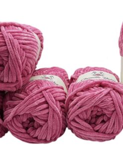 Ilkadim Export Chenille Baby Strickgarn 500 Gramm einfarbig - Super Bulky Babywolle mit 5 x 100 Gramm Polyester, Altrosa