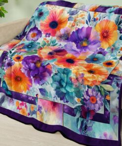 Kuscheldecke Flanell Bunte Blumen Muster für Wohnzimmer und Sofa | Flauschig Waschbar Flanelldecke Bunte Blumen Muster