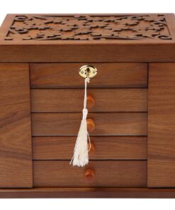Changsuo Damen Holzschatullen Vintage Stil mit Spiegel Kirschenfarbe Massivholz Organizer Schmuckaufbewahrung Kombinatio