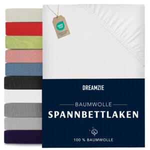 Dreamzie - Spannbettlaken 100% Baumwolle Oeko Tex Zertifiziert - Weiß - 160x200cm - Weich und hygienisch Dreamzie - Span