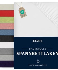 Dreamzie - Spannbettlaken 100% Baumwolle Oeko Tex Zertifiziert - Weiß - 160x200cm - Weich und hygienisch Dreamzie - Span